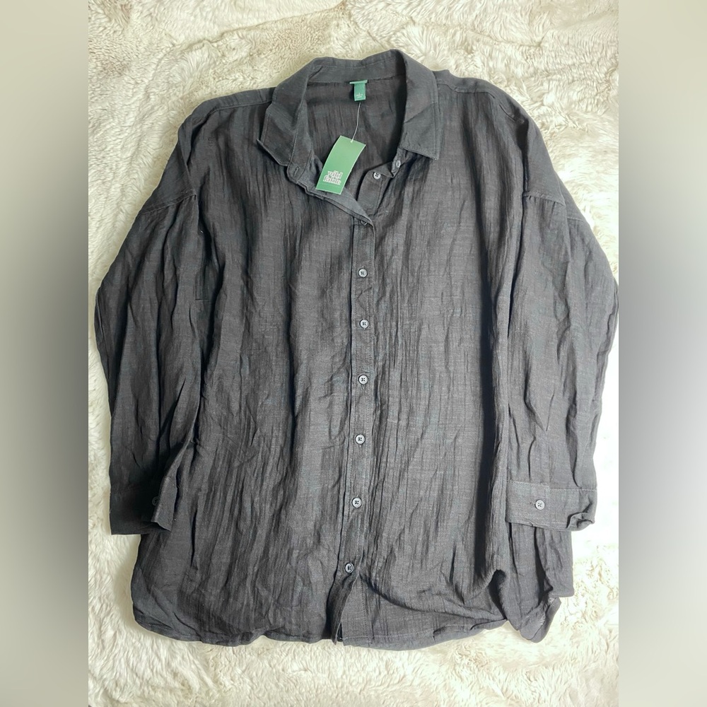 Wild Fable Slightly Sheer Black Button Up